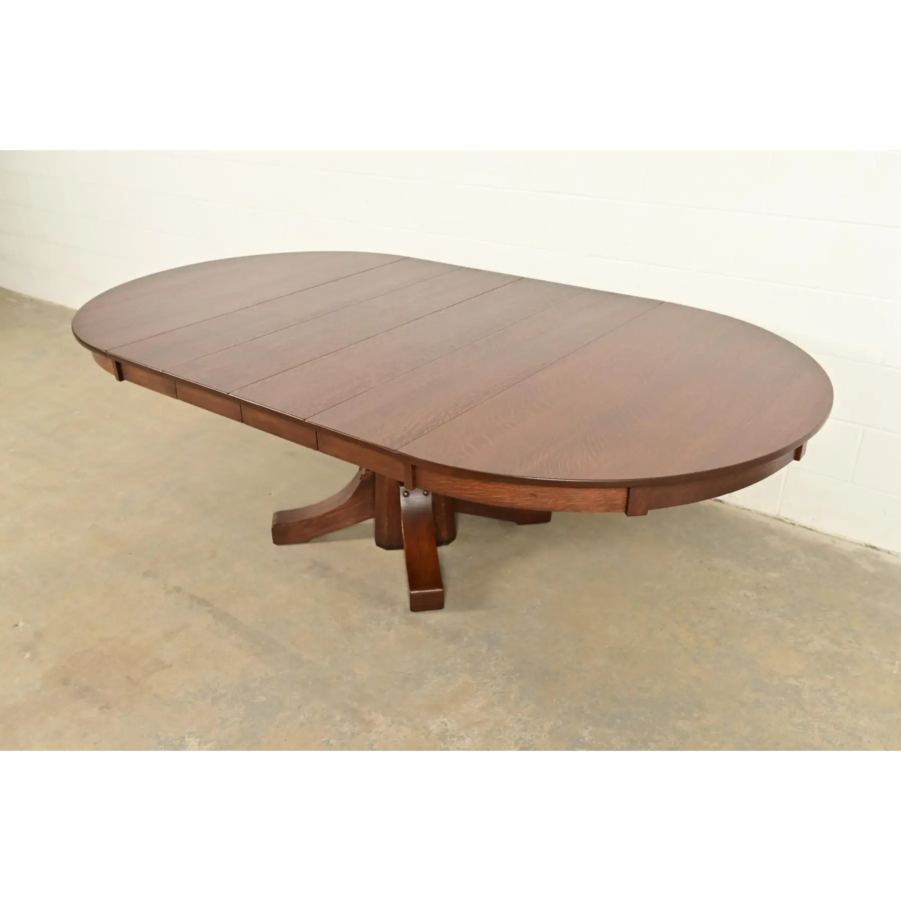 Stickley Brothers Antique Mission Oak Arts & Crafts Pedestal Extension Dining Table, Newly Refinished - Image 8