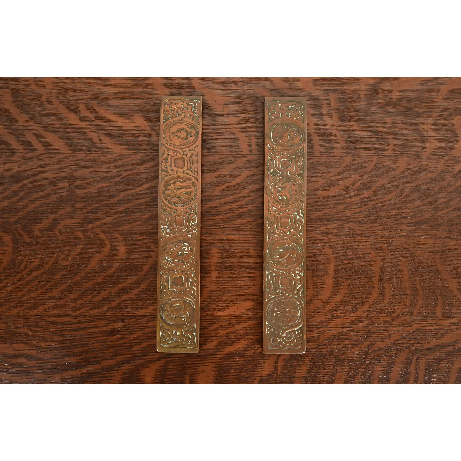 Tiffany Studios New York Zodiac Bronze Blotter Ends With Leather Desk Blotter - Image 8