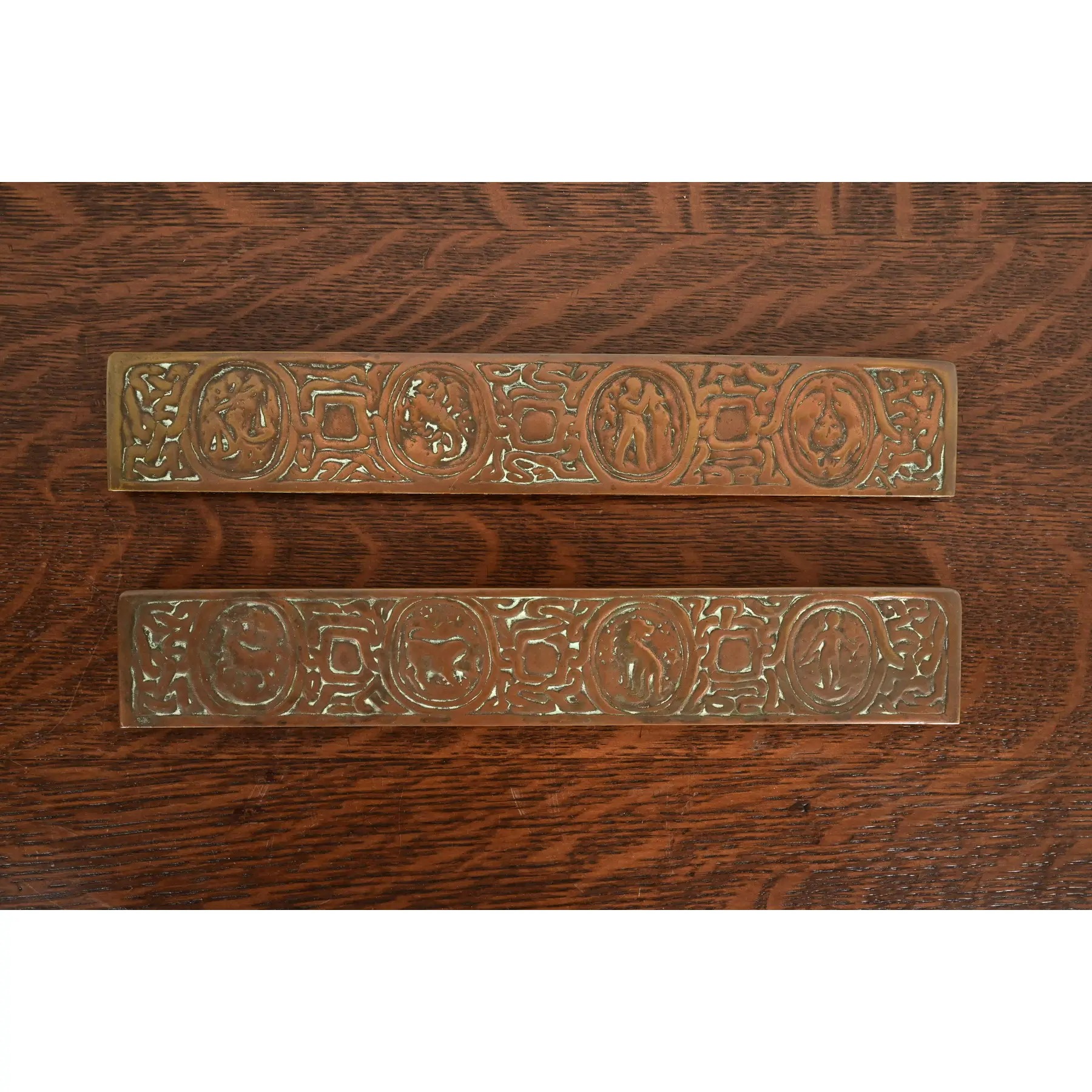 Tiffany Studios New York Zodiac Bronze Blotter Ends With Leather Desk Blotter - Image 9