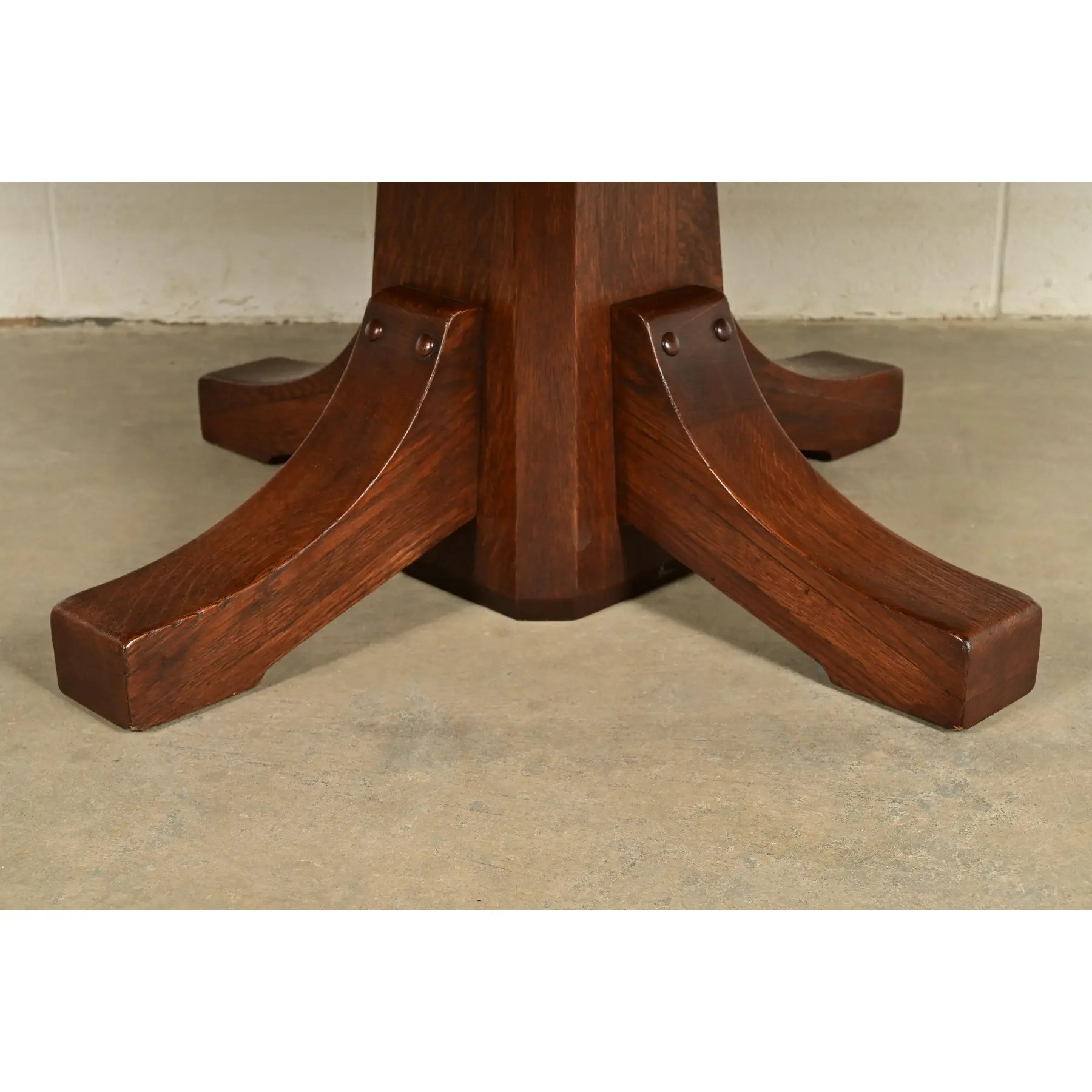 Stickley Brothers Antique Mission Oak Arts & Crafts Pedestal Extension Dining Table, Newly Refinished - Image 11