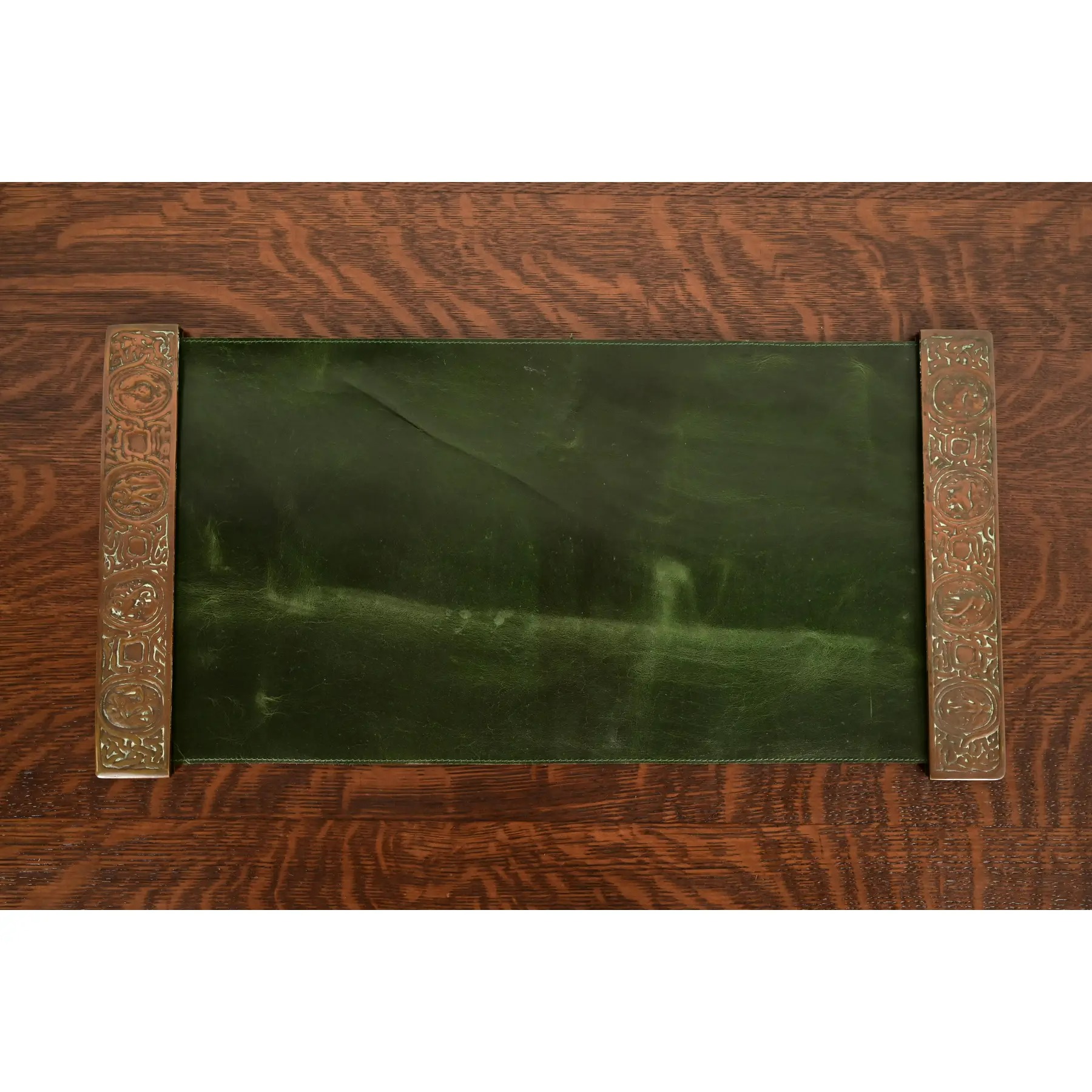 Tiffany Studios New York Zodiac Bronze Blotter Ends With Leather Desk Blotter