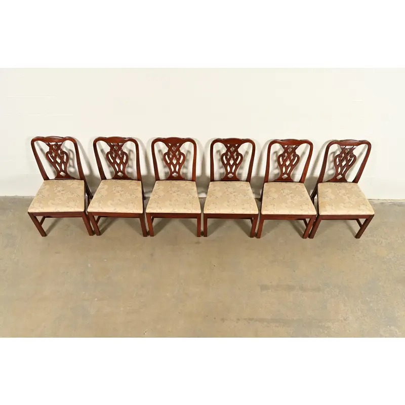 Baker Furniture Georgian Carved Mahogany Dining Chairs, Set of Six - Image 5