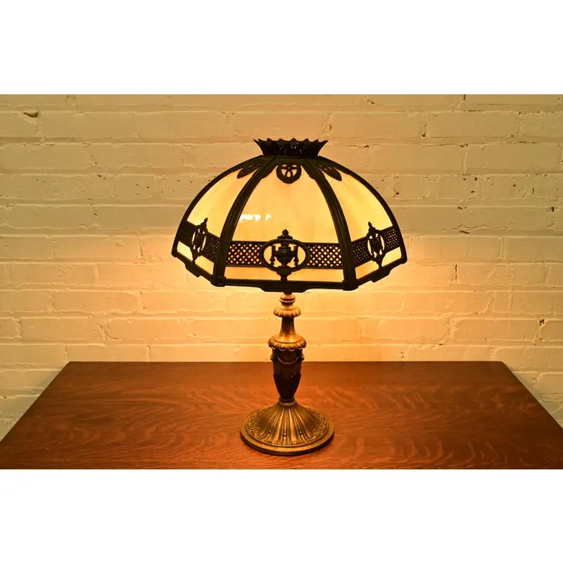 Bradley & Hubbard Antique Art Nouveau Slag Glass Table Lamp, Circa 1910 - Image 5