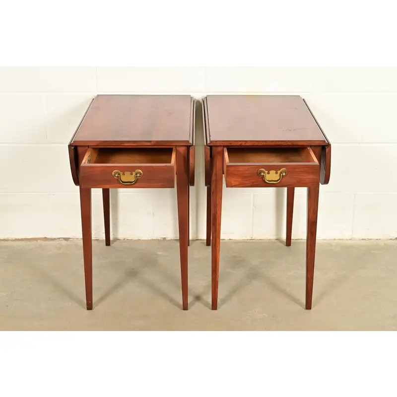 Henkel Harris Georgian Solid Cherry Wood Drop Leaf Pembroke Side Tables, Pair - Image 5