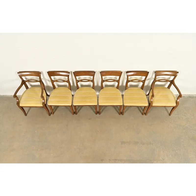 Kindel Furniture Style Regency Carved Walnut Dining Chairs, Set of Six - Image 5