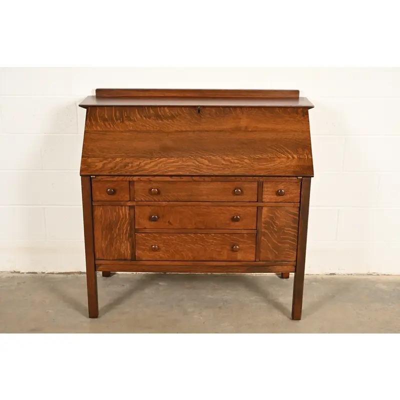 L. & J. G. Stickley Antique Mission Oak Arts & Crafts Drop Front Secretary Desk, Newly Refinished - Image 5