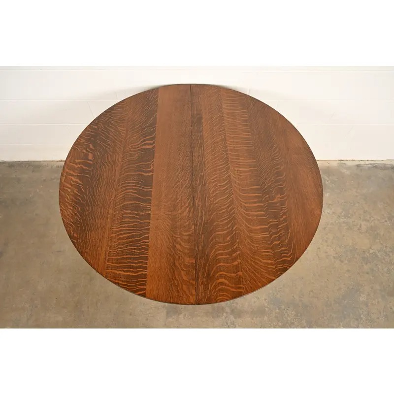 Limbert Antique Mission Oak Arts & Crafts Five-Leg Extension Dining Table, Newly Refinished - Image 5