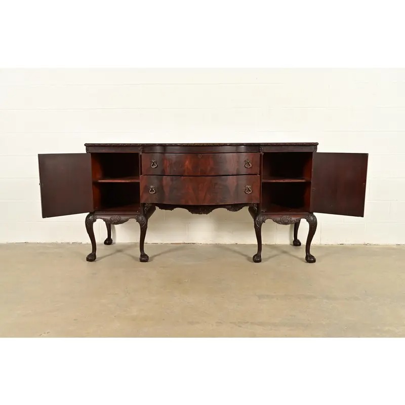 Romweber Antique Chippendale Flame Mahogany Serpentine Front Sideboard Credenza, Circa 1920s - Image 5