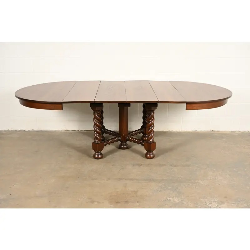 Stickley Brothers Antique Mission Oak Arts & Crafts Barley Twist Extension Dining Table, Newly Refinished - Image 5