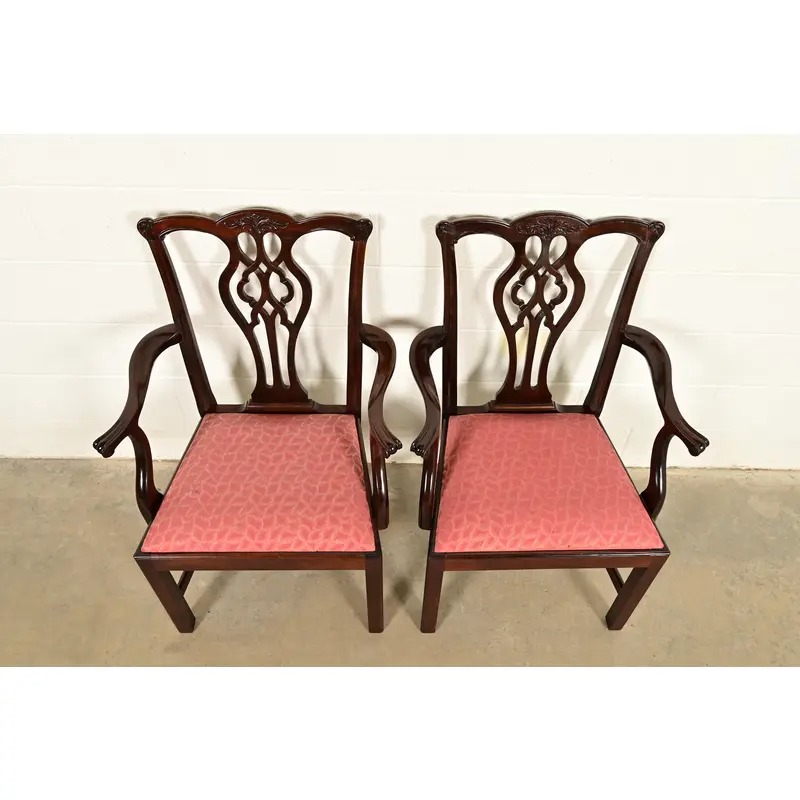 Stickley Georgian Carved Mahogany Armchairs, Pair - Image 5