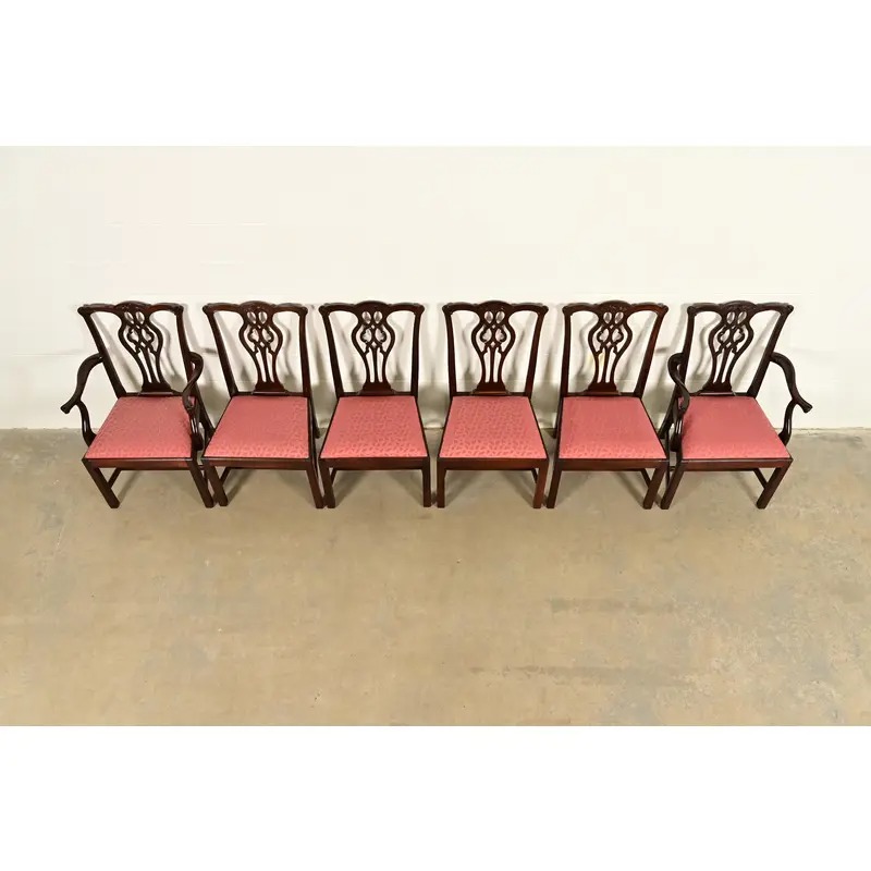 Stickley Georgian Carved Mahogany Dining Chairs, Set of Six - Image 5