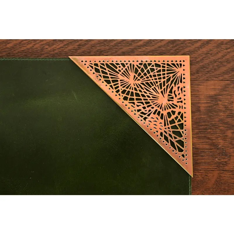 Tiffany Studios New York Pine Needle Bronze Blotter Corners With Leather Desk Blotter - Image 5