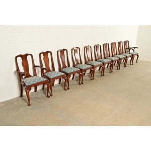 Henkel Harris Queen Anne Solid Cherry Wood Dining Chairs, Set of Ten