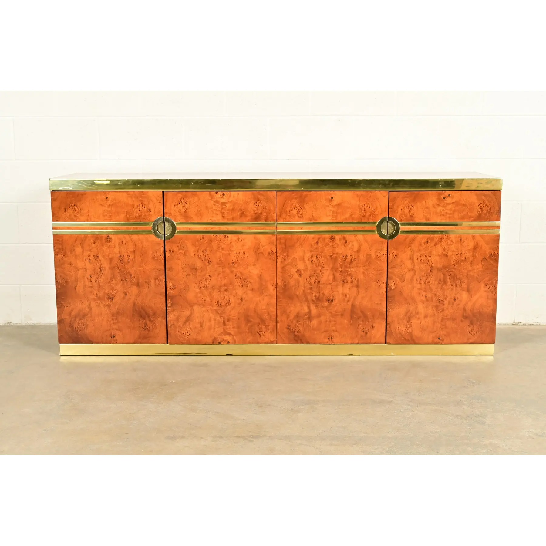 Pierre Cardin Mid-Century Modern Burl Wood and Brass Sideboard Credenza, 1970s - Image 2