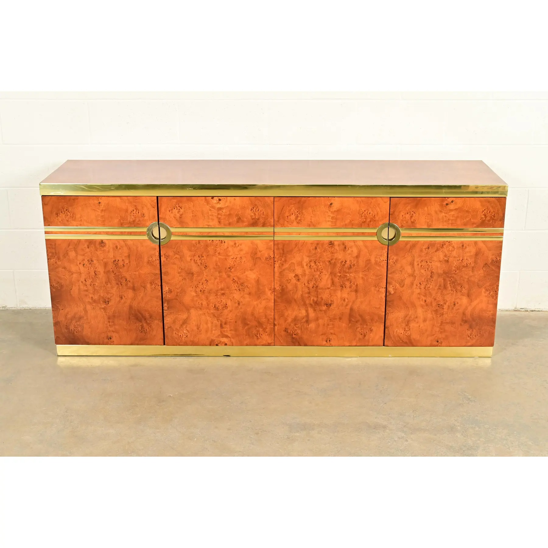 Pierre Cardin Mid-Century Modern Burl Wood and Brass Sideboard Credenza, 1970s - Image 3