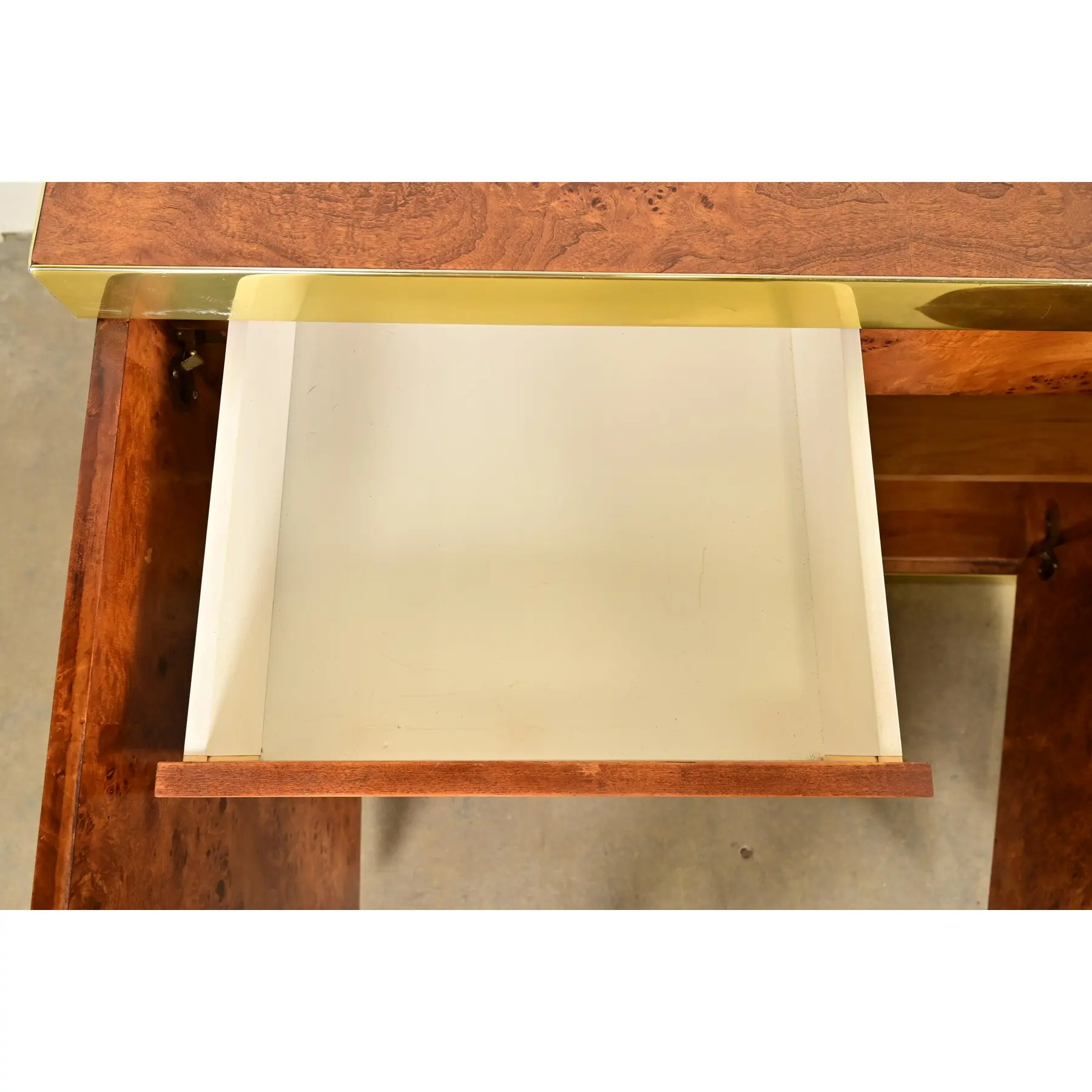 Pierre Cardin Mid-Century Modern Burl Wood and Brass Sideboard Credenza, 1970s - Image 8