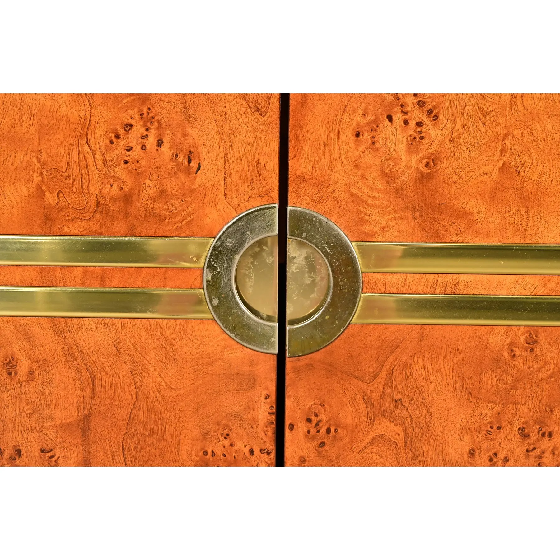 Pierre Cardin Mid-Century Modern Burl Wood and Brass Sideboard Credenza, 1970s - Image 7