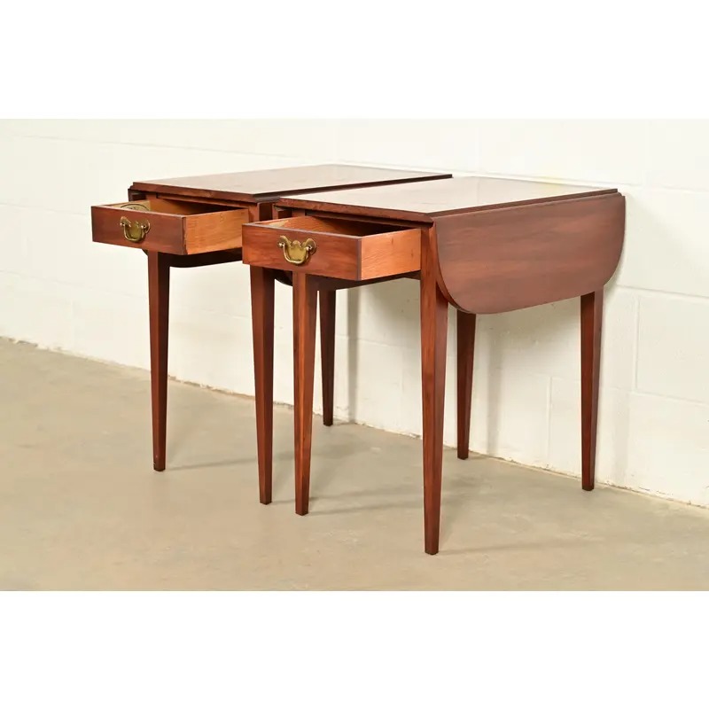 Henkel Harris Georgian Solid Cherry Wood Drop Leaf Pembroke Side Tables, Pair - Image 6