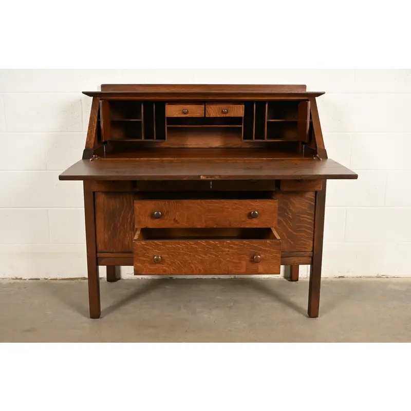 L. & J. G. Stickley Antique Mission Oak Arts & Crafts Drop Front Secretary Desk, Newly Refinished - Image 6