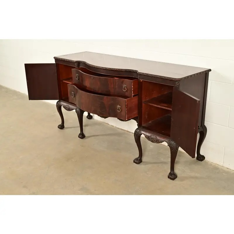 Romweber Antique Chippendale Flame Mahogany Serpentine Front Sideboard Credenza, Circa 1920s - Image 6