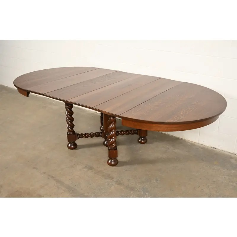 Stickley Brothers Antique Mission Oak Arts & Crafts Barley Twist Extension Dining Table, Newly Refinished - Image 6