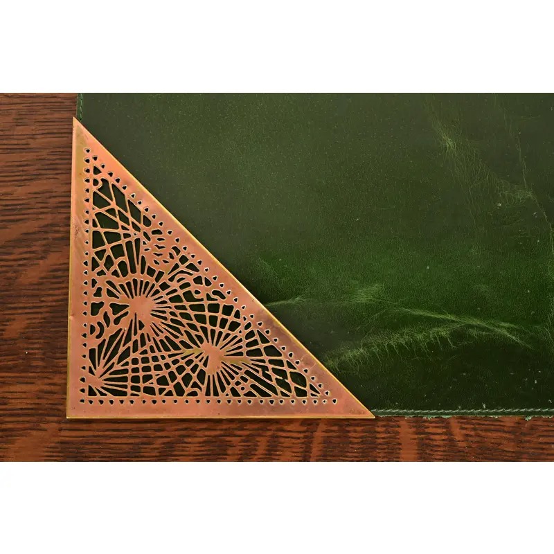 Tiffany Studios New York Pine Needle Bronze Blotter Corners With Leather Desk Blotter - Image 6