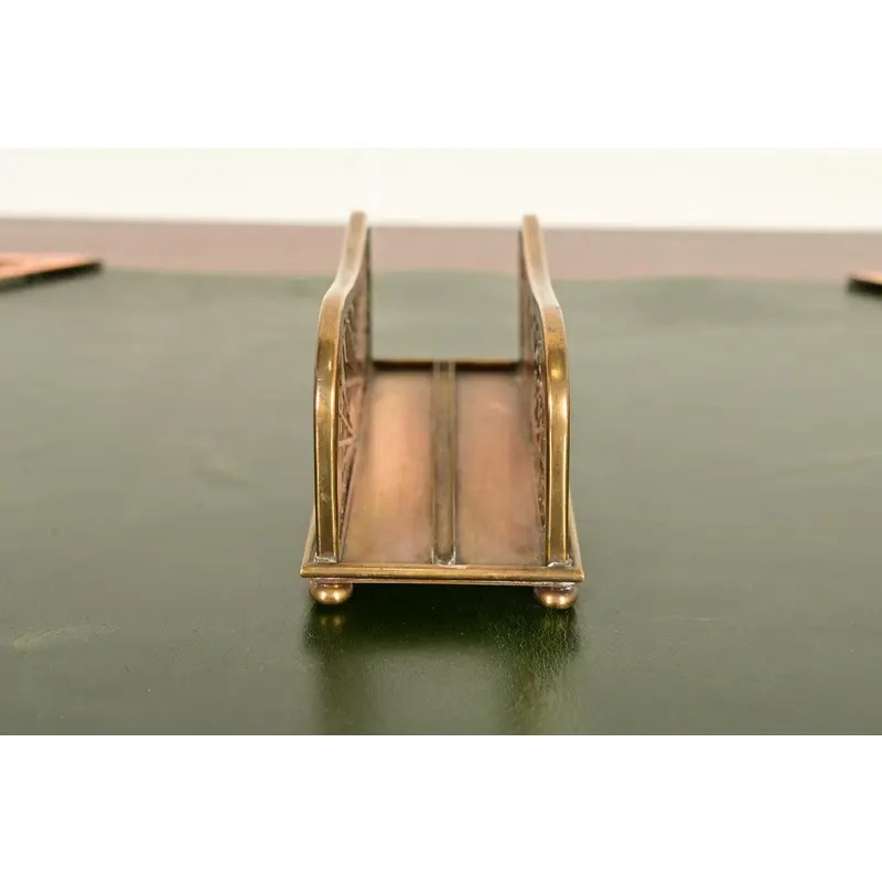Tiffany Studios New York Pine Needle Bronze Doré and Favrile Slag Glass Letter Rack - Image 6