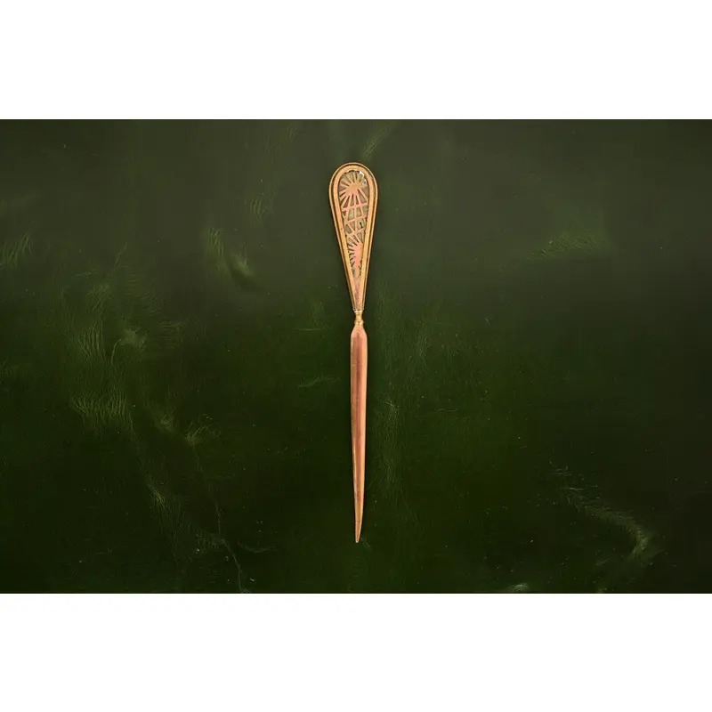 Tiffany Studios New York Pine Needle Pattern Bronze Doré and Slag Glass Letter Opener - Image 6