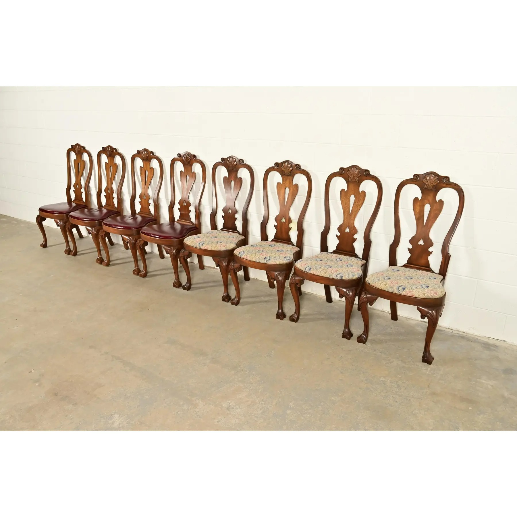 Kittinger Georgian Carved Mahogany Dining Chairs, Set of Eight