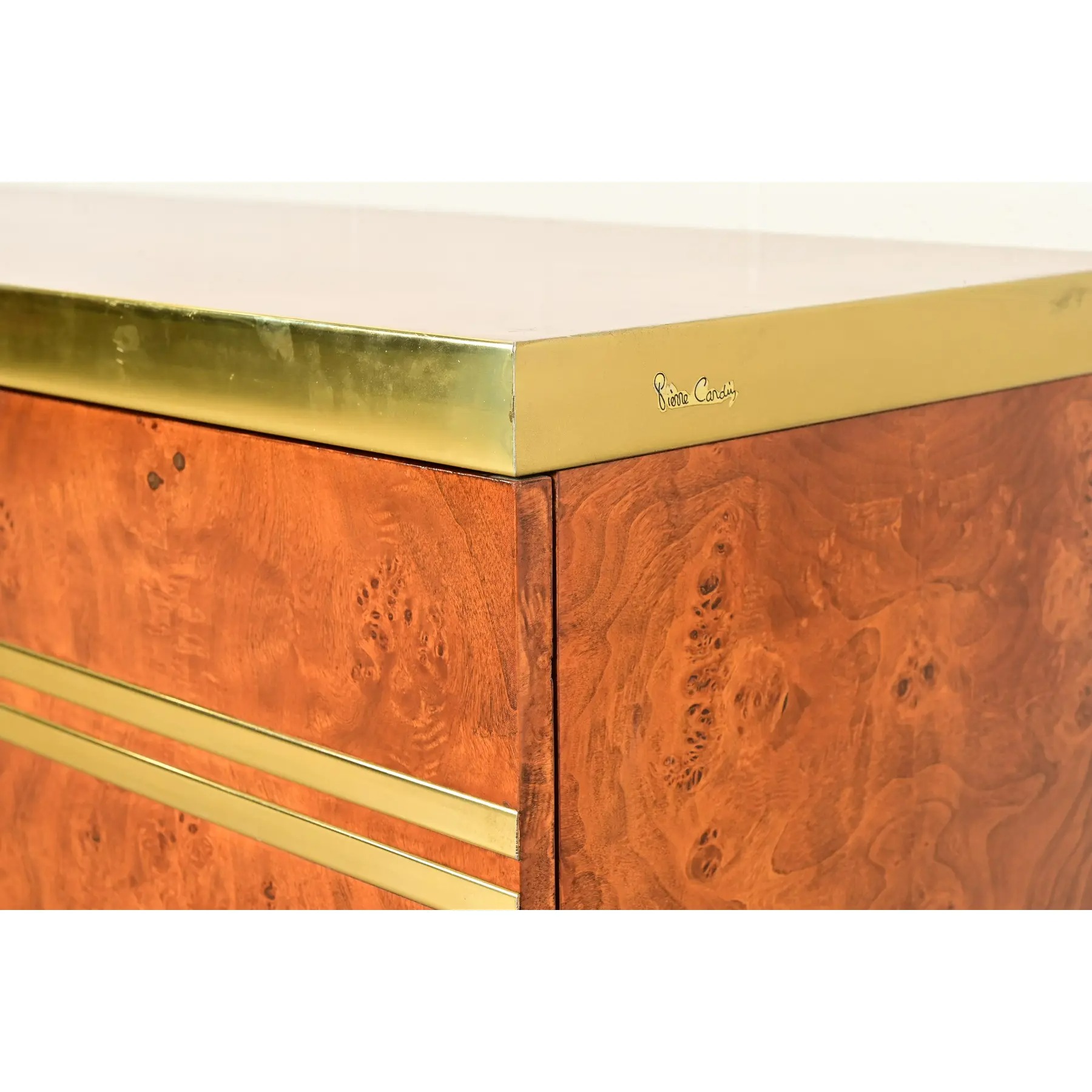 Pierre Cardin Mid-Century Modern Burl Wood and Brass Sideboard Credenza, 1970s - Image 11
