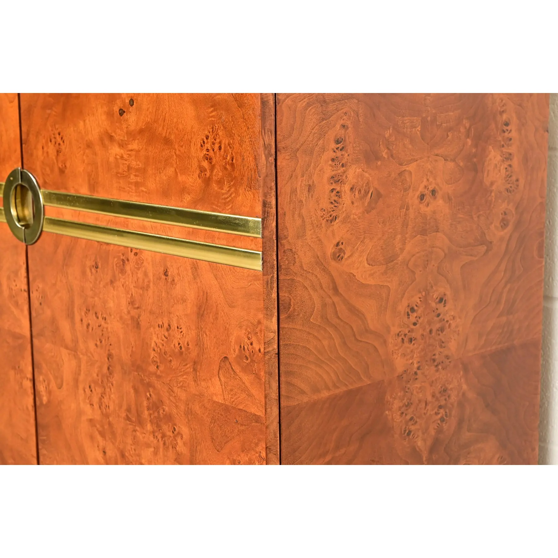 Pierre Cardin Mid-Century Modern Burl Wood and Brass Sideboard Credenza, 1970s - Image 13