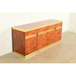 Pierre Cardin Mid-Century Modern Burl Wood and Brass Sideboard Credenza, 1970s