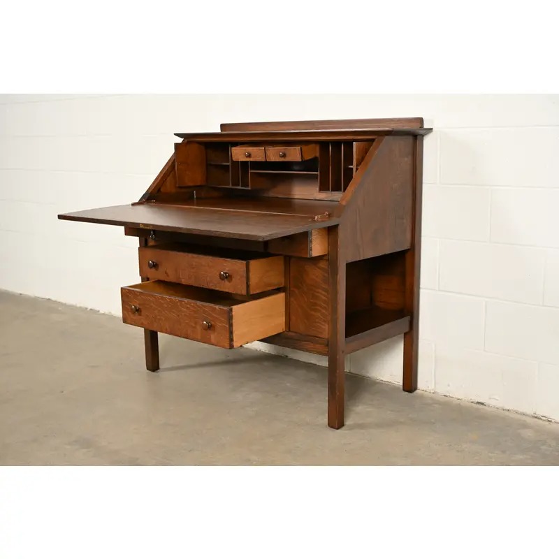 L. & J. G. Stickley Antique Mission Oak Arts & Crafts Drop Front Secretary Desk, Newly Refinished - Image 7