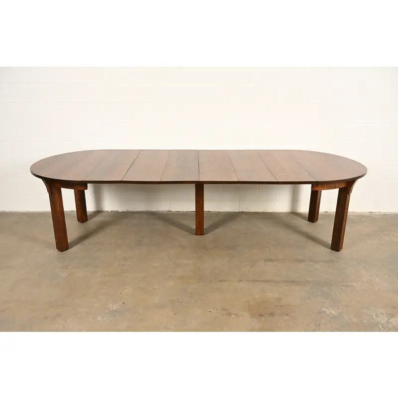 Limbert Antique Mission Oak Arts & Crafts Five-Leg Extension Dining Table, Newly Refinished - Image 7