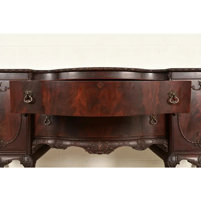 Romweber Antique Chippendale Flame Mahogany Serpentine Front Sideboard Credenza, Circa 1920s - Image 7