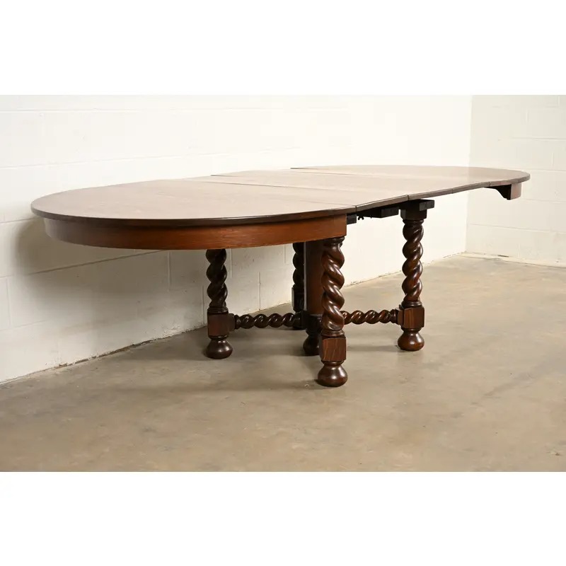 Stickley Brothers Antique Mission Oak Arts & Crafts Barley Twist Extension Dining Table, Newly Refinished - Image 7