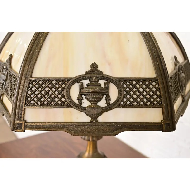 Bradley & Hubbard Antique Art Nouveau Slag Glass Table Lamp, Circa 1910 - Image 8