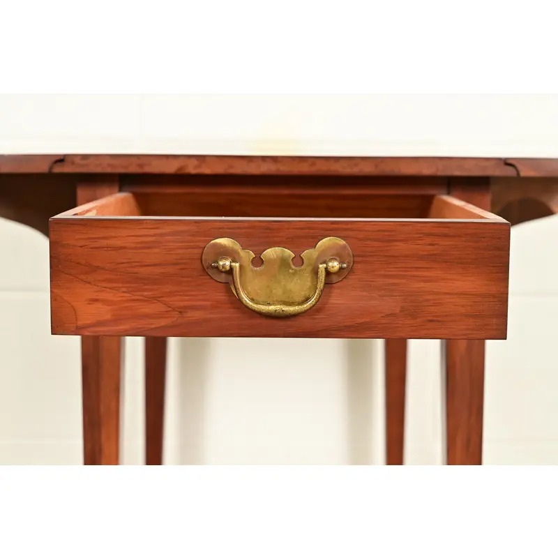 Henkel Harris Georgian Solid Cherry Wood Drop Leaf Pembroke Side Table - Image 8
