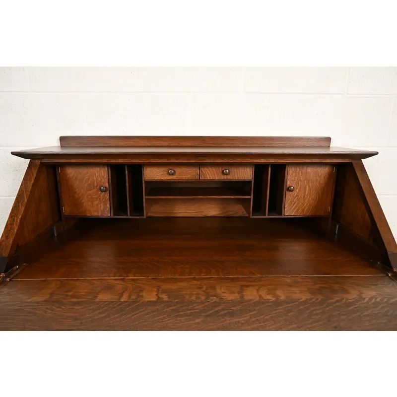 L. & J. G. Stickley Antique Mission Oak Arts & Crafts Drop Front Secretary Desk, Newly Refinished - Image 8
