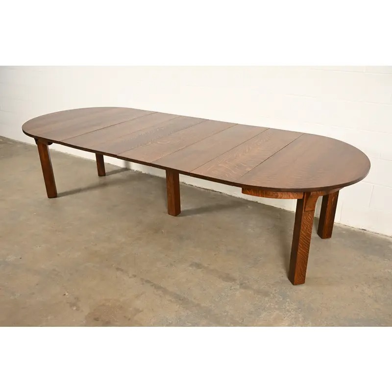 Limbert Antique Mission Oak Arts & Crafts Five-Leg Extension Dining Table, Newly Refinished - Image 8