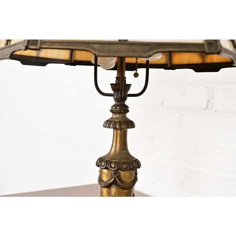 Bradley & Hubbard Antique Art Nouveau Slag Glass Table Lamp, Circa 1910 - Image 9