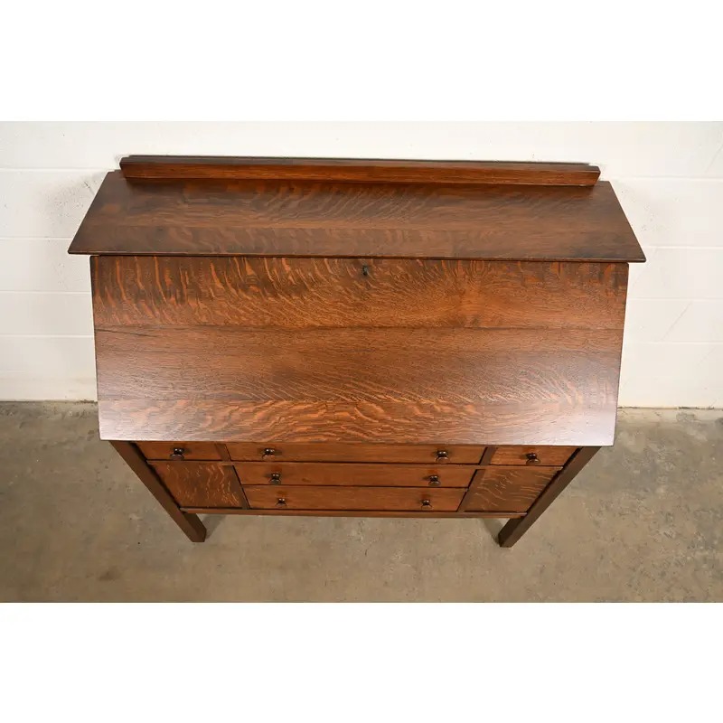 L. & J. G. Stickley Antique Mission Oak Arts & Crafts Drop Front Secretary Desk, Newly Refinished - Image 9
