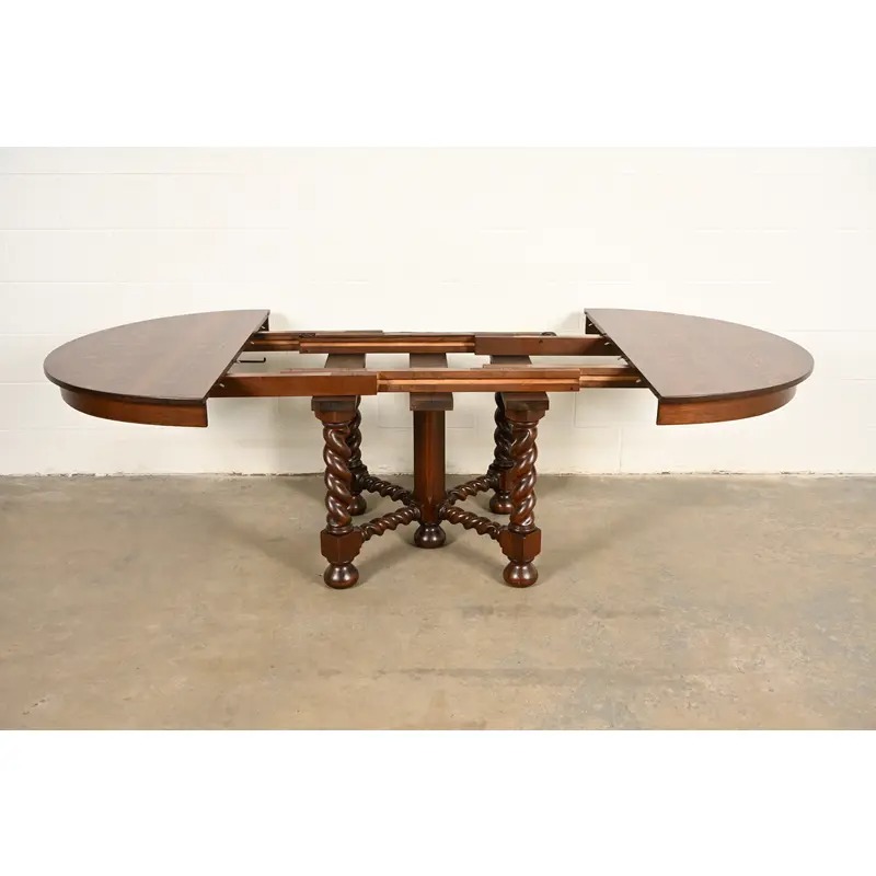 Stickley Brothers Antique Mission Oak Arts & Crafts Barley Twist Extension Dining Table, Newly Refinished - Image 9