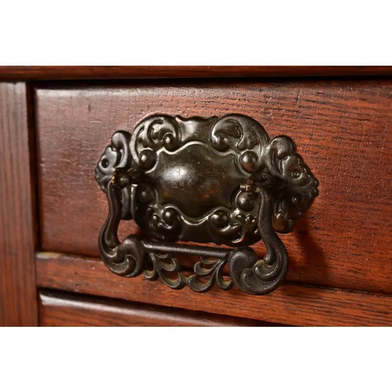Antique Victorian Carved Oak Smoker's Display Cabinet With Drop Front Desk, Circa 1900 - Image 10