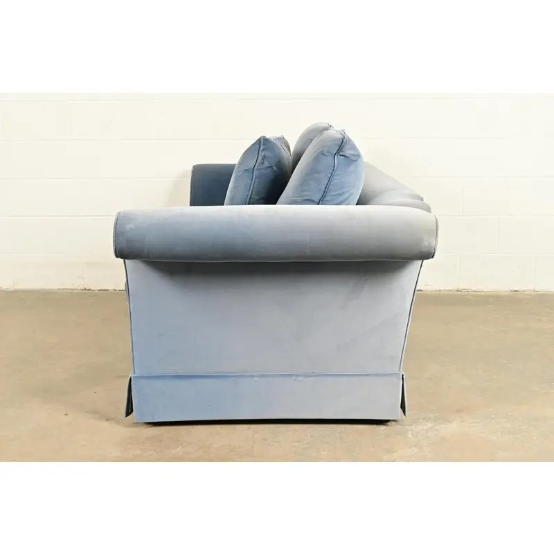 Baker Furniture Blue Velvet Upholstered Roll Arm Sofa - Image 10