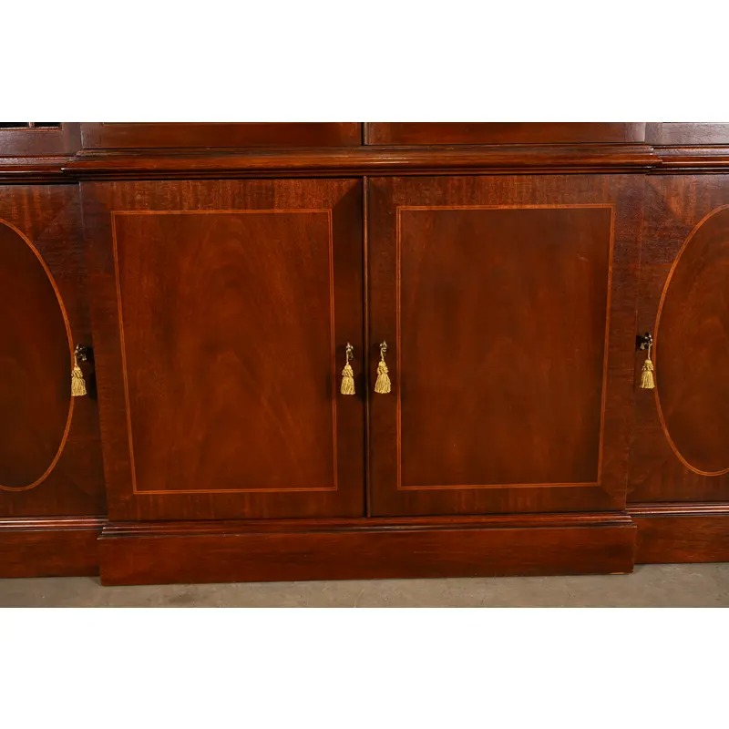 Baker Furniture Historic Charleston Georgian Inlaid Mahogany Breakfront Bookcase Cabinet - Image 10