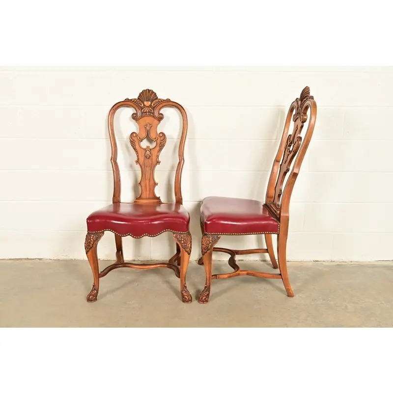 Berkey & Gay Antique Georgian Burled Walnut Side Chairs or Dining Chairs, Pair - Image 10