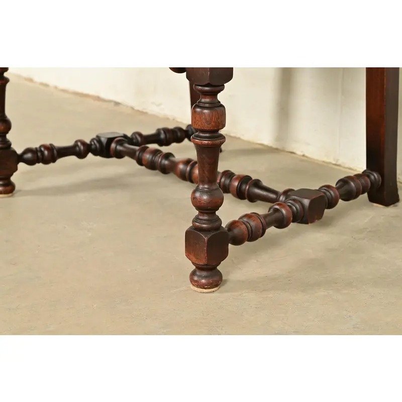Berkey & Gay Style Antique English Jacobean Carved Walnut Library Chair, Circa 1900 - Image 10