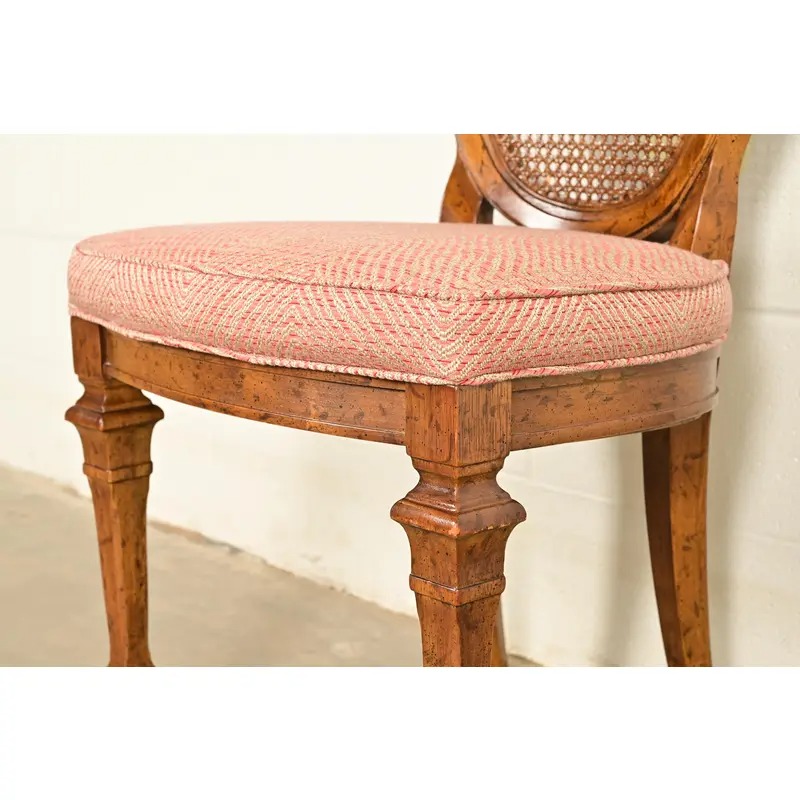 Drexel French Regency Louis XVI Carved Walnut Cane Back Side Chairs or Dining Chairs | Pair - Image 10