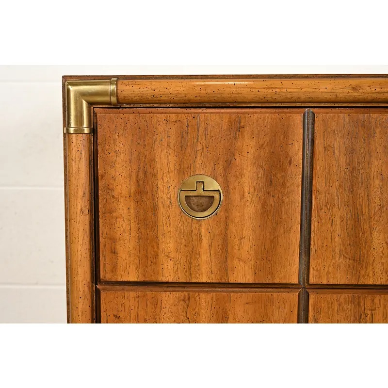 Drexel Heritage Mid-Century Modern Hollywood Regency Campaign Walnut Highboy Dresser, 1970s - Image 10